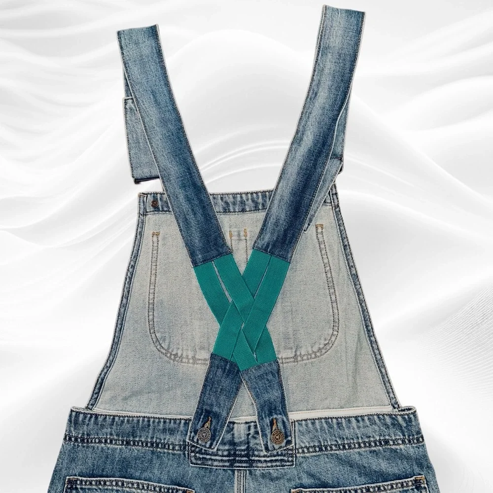 NWT Sandrine Rose x Free People Denim Overalls Size Medium‎ Green Bungie